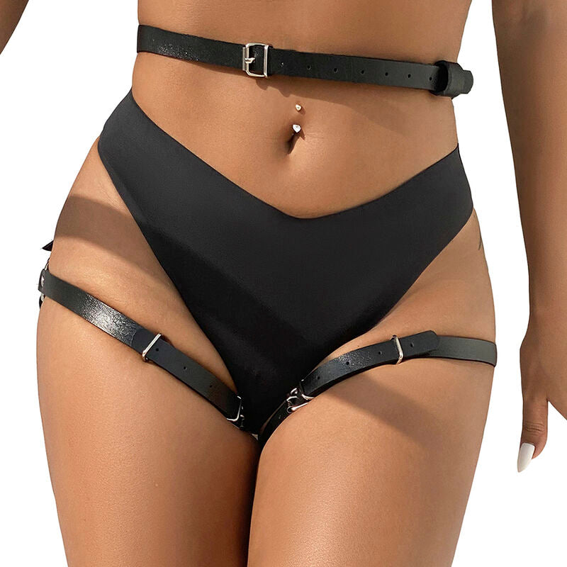 SUBBLIME - ARNÉS DE CUERO PARA CINTURA Y PIERNAS NEGRO TALLA ÚNICA