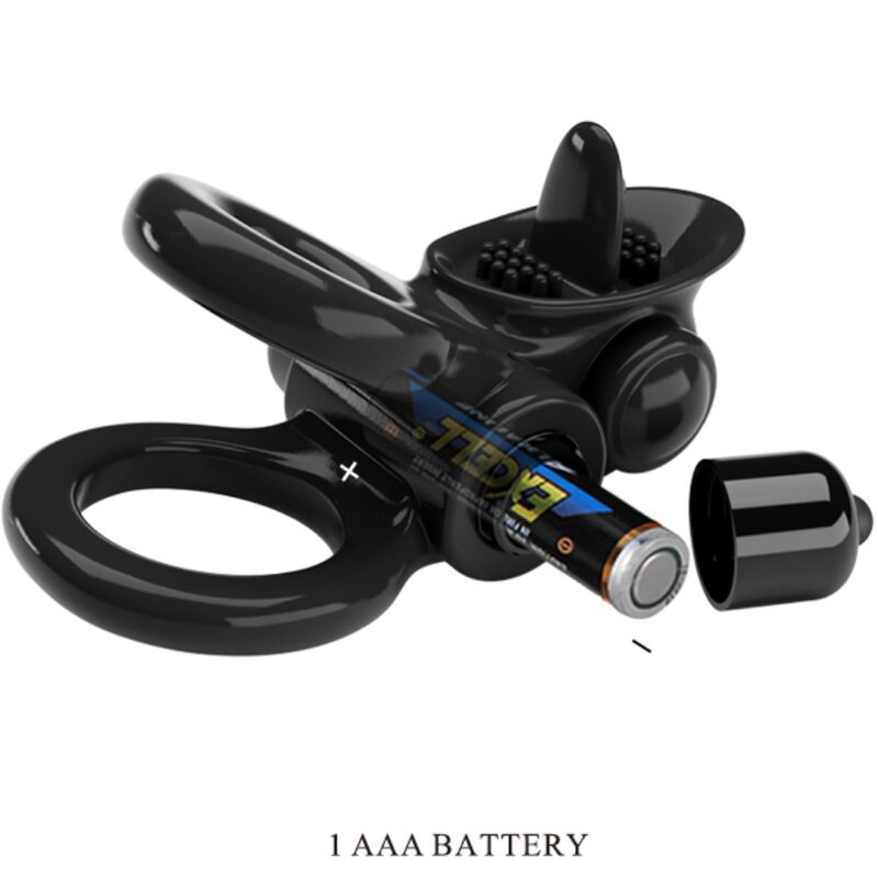 PRETTY LOVE - PASSIONATE RING DOPPIO ANELLO VIBRANTE + STIMOLATORE CLITORIDEO NERO