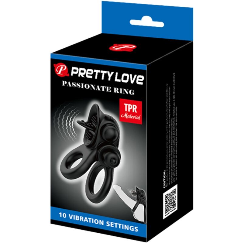 PRETTY LOVE - PASSIONATE RING DOPPIO ANELLO VIBRANTE + STIMOLATORE CLITORIDEO NERO