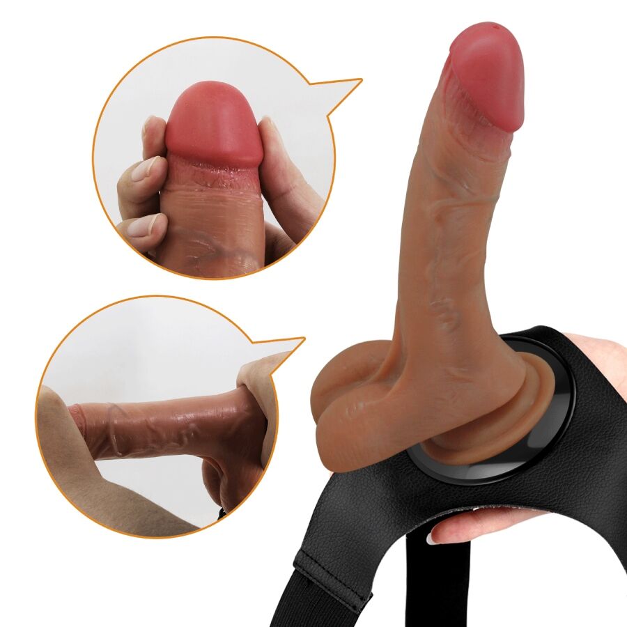 PRETTY LOVE - BRAGUITA CON ARNÉS UNIVERSAL CON DILDO VIBRADOR Y EMERGENTE 15.5 CM MULATO