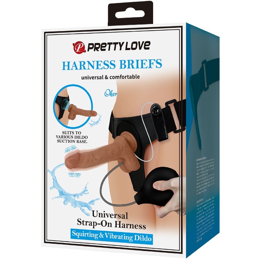 PRETTY LOVE - BRAGUITA CON ARNÉS UNIVERSAL CON DILDO VIBRADOR Y EMERGENTE 15.5 CM MULATO