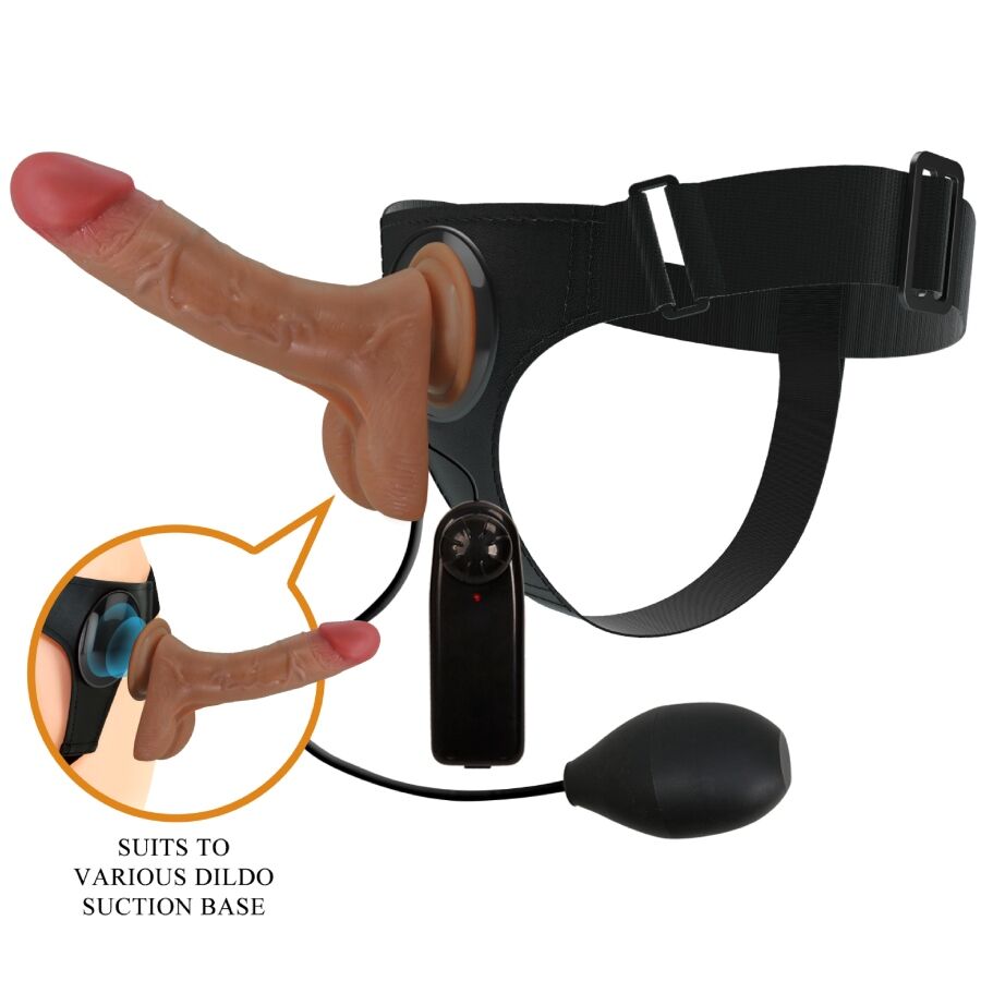 PRETTY LOVE - BRAGUITA CON ARNÉS UNIVERSAL CON DILDO VIBRADOR Y EMERGENTE 15.5 CM MULATO