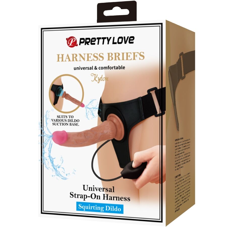 PRETTY LOVE - BRAGUITAS CON ARNÉS UNIVERSAL KYTON CON DILDO SQUIRTING 19 CM MULATO