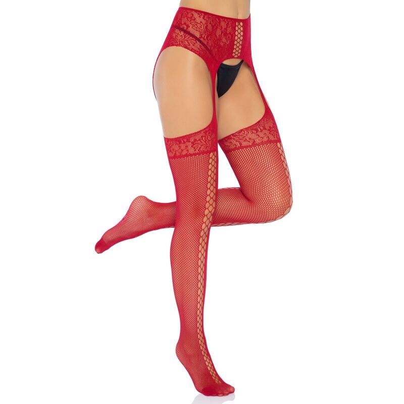 LEG AVENUE - MEDIAS CON LIGUERO Y ENCAJE BORGOÑA TALLA ÚNICA