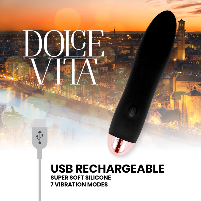 DOLCE VITA - VIBRADOR RECARGABLE CUATRO NEGROS 7 VELOCIDADES