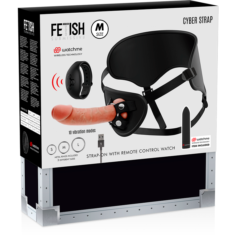 FETISH SUBMISSIVE CYBER STRAP - IMBRACATURA CON DILDO E TELECOMANDO A PROIETTILE WATCHME M TECHNOLOGY