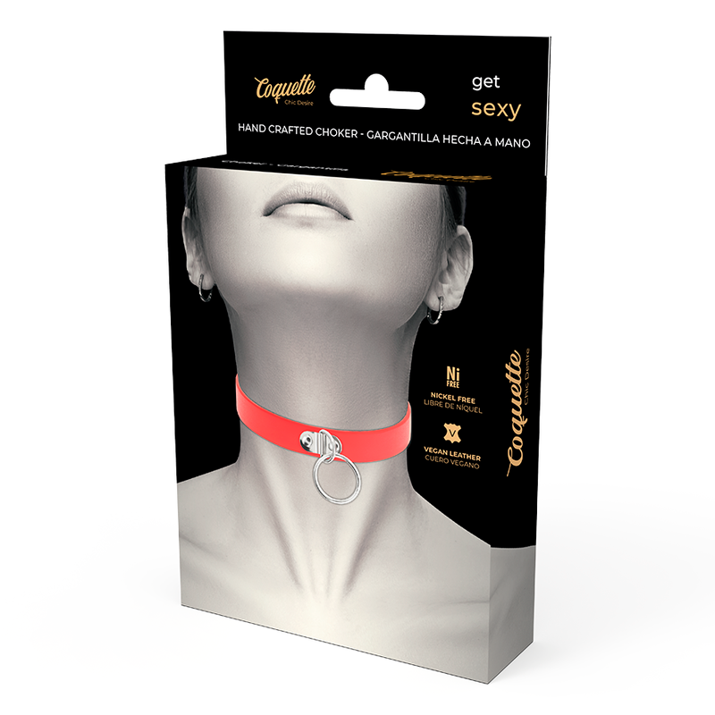 COQUETTE CHIC DESIRE - COLLAR DE CUERO VEGANO ROJO ACCESORIO FETICHE MUJER