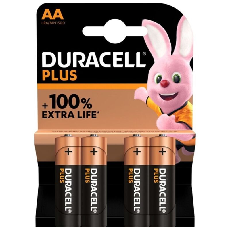 DURACELL - PLUS POWER 100 BATTERIE ALCALINE AA LR6 4 UNITÀ