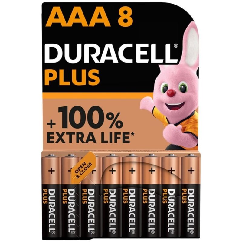 DURACELL - PLUS POWER 100 BATTERIE ALCALINE AAA LR03 8 UNITÀ