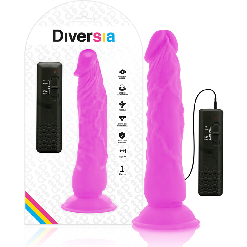 DIVERSIA - DILDO VIBRADOR FLEXIBLE MORADO 21 CM -O- 4.9 CM