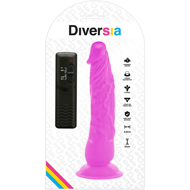 DIVERSIA - DILDO VIBRADOR FLEXIBLE MORADO 21 CM -O- 4.9 CM