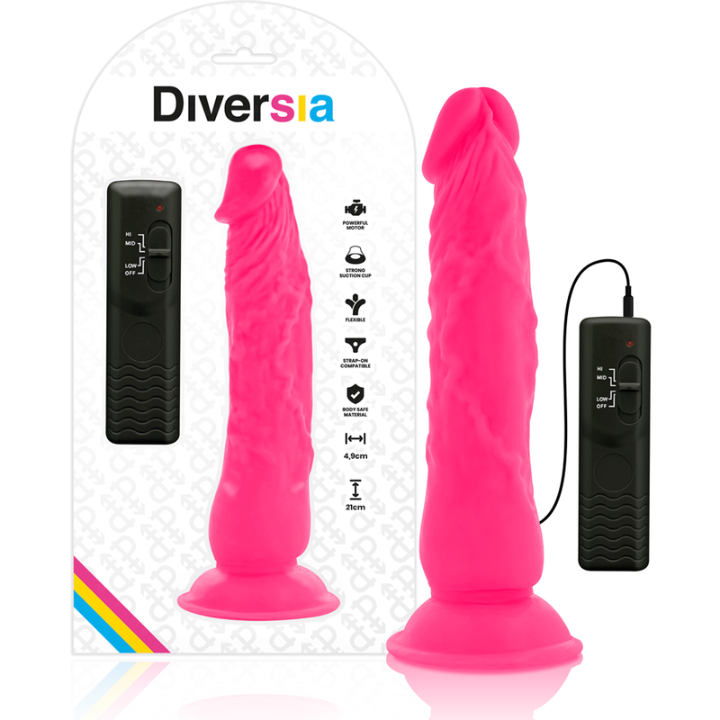 DIVERSIA - DILDO VIBRADOR FLEXIBLE ROSA 21 CM -O- 4.9 CM