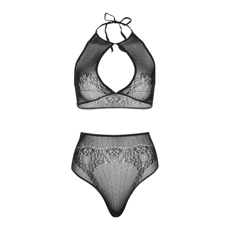 LEG AVENUE - CONJUNTO DE DOS PIEZAS: TOP CORTO CON HALTER Y TANGA, BRAGUITA, TALLA ÚNICA