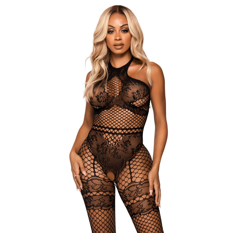 LEG AVENUE - BODYSTOCKING A RETE CON HALTER TAGLIA UNICA - NERO