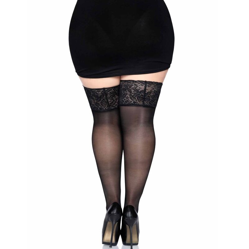 LEG AVENUE - MEDIAS NEGRAS CON ENCAJE ANCHO TALLA ÚNICA