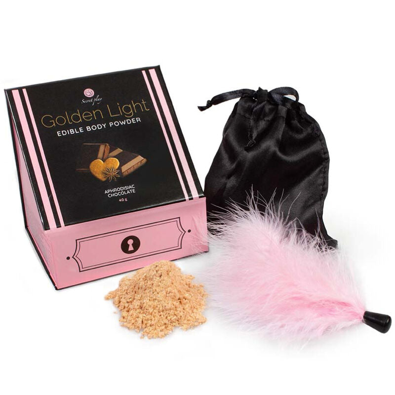 SECRETPLAY - KIT LUCE DORATA AFRODISIACO CIOCCOLATO IN POLVERE COMMESTIBILI E PIUMA