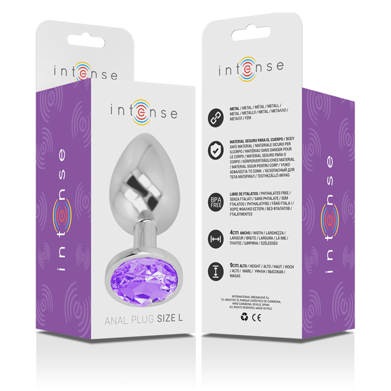 INTENSE - PLUG ANALE IN METALLO DI ALLUMINIO CON CRISTALLO VIOLA TAGLIA L