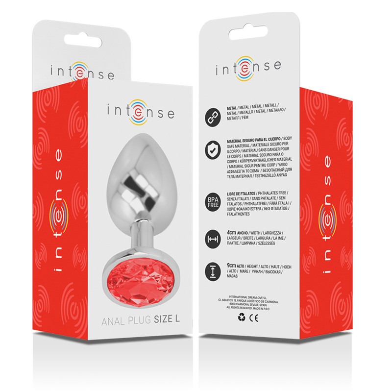 INTENSE - PLUG ANALE IN METALLO DI ALLUMINIO CON CRISTALLO ROSSO TAGLIA L