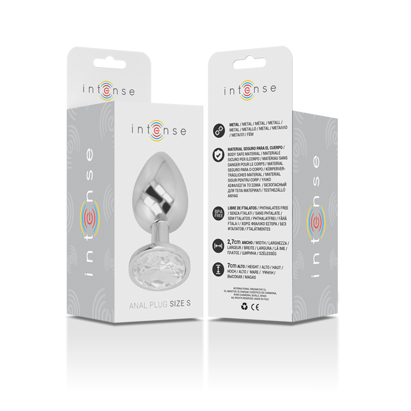 INTENSE - PLUG ANAL DE ALUMINIO CON CRISTAL PLATEADO TALLA S