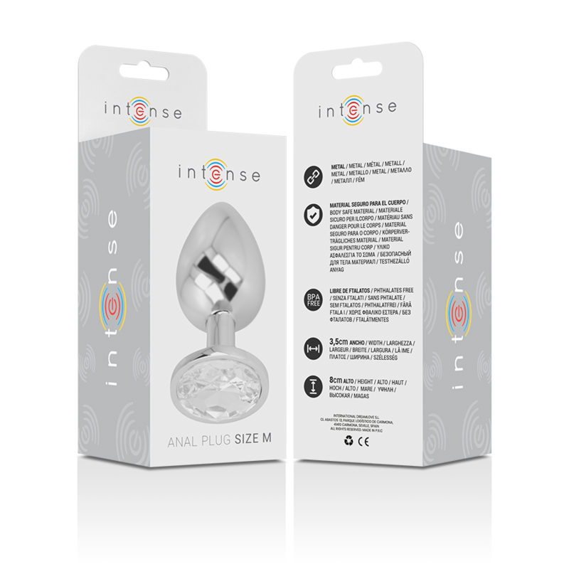 INTENSE - PLUG ANALE IN METALLO DI ALLUMINIO CON CRISTALLO ARGENTATO TAGLIA M
