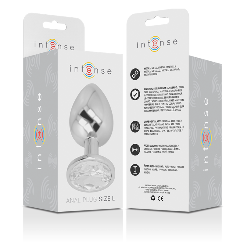 INTENSE - PLUG ANALE IN METALLO DI ALLUMINIO CON CRISTALLO ARGENTATO TAGLIA L