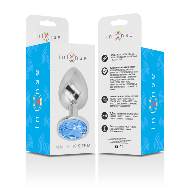 INTENSE - PLUG ANALE IN METALLO DI ALLUMINIO CON VETRO BLU TAGLIA M