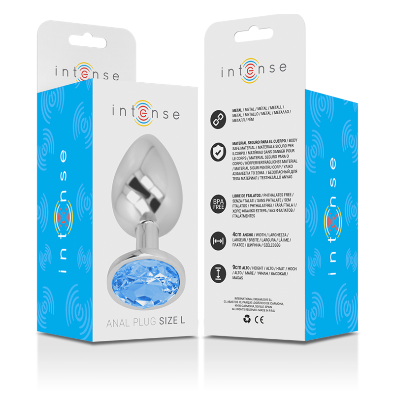 INTENSE - PLUG ANAL DE ALUMINIO CON CRISTAL AZUL TALLA L