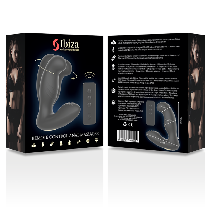 IBIZA - MASAJEADOR ANAL ROTACIÓN Y VIBRACIÓN CONTROL REMOTO 10 x 3.5 CM