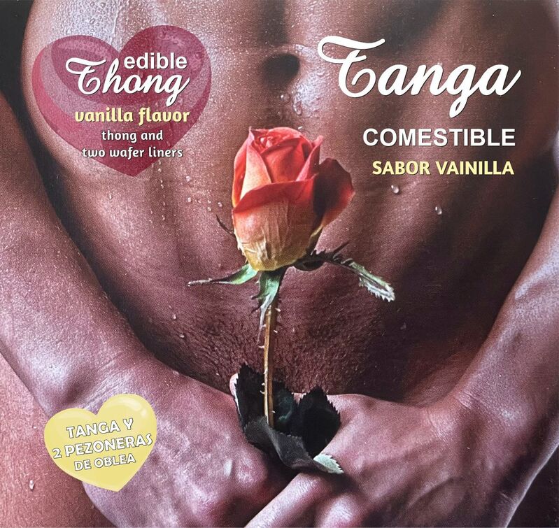 HOTFLOWERS - TANGA PARA HOMBRE + 2 PEZONES DE OBLEA DE VAINILLA /es/pt/en/fr/it/