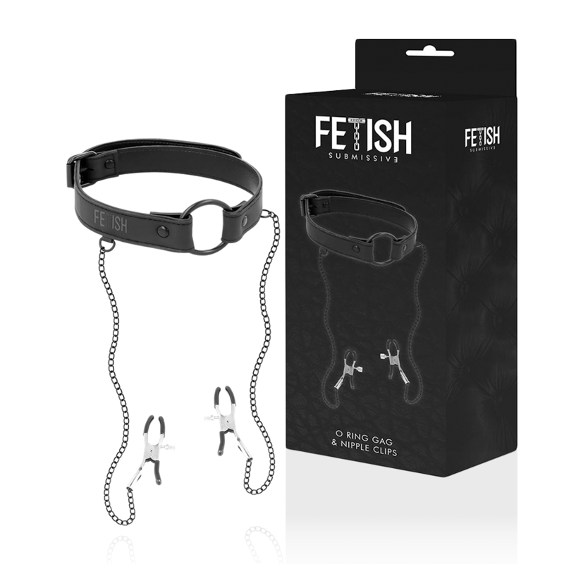 FETISH SUBMISSIVE - ANELLO BAVAGLIO CON MORSETTI PER CAPEZZOLI