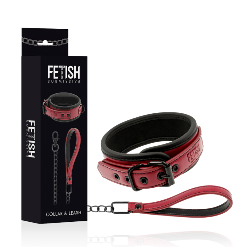 FETISH SUBMISSIVE DARK ROOM - COLLANA CON CATENA RIVESTITA IN NEOPRENE