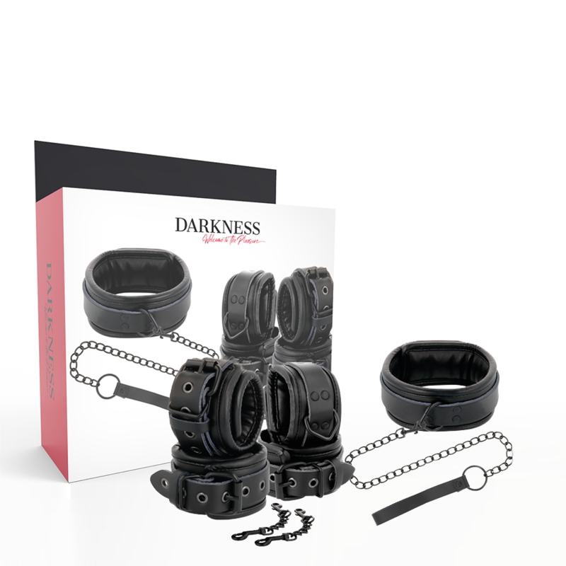 OSCURITÀ - MANETTE E COLLARE IN PELLE NERA