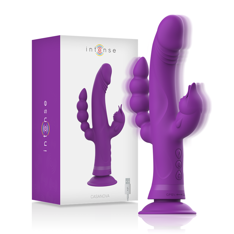 INTENSE - VIBRATORE CASANOVA RABBIT IN SILICONE TRIPLO MOTORE VIOLA