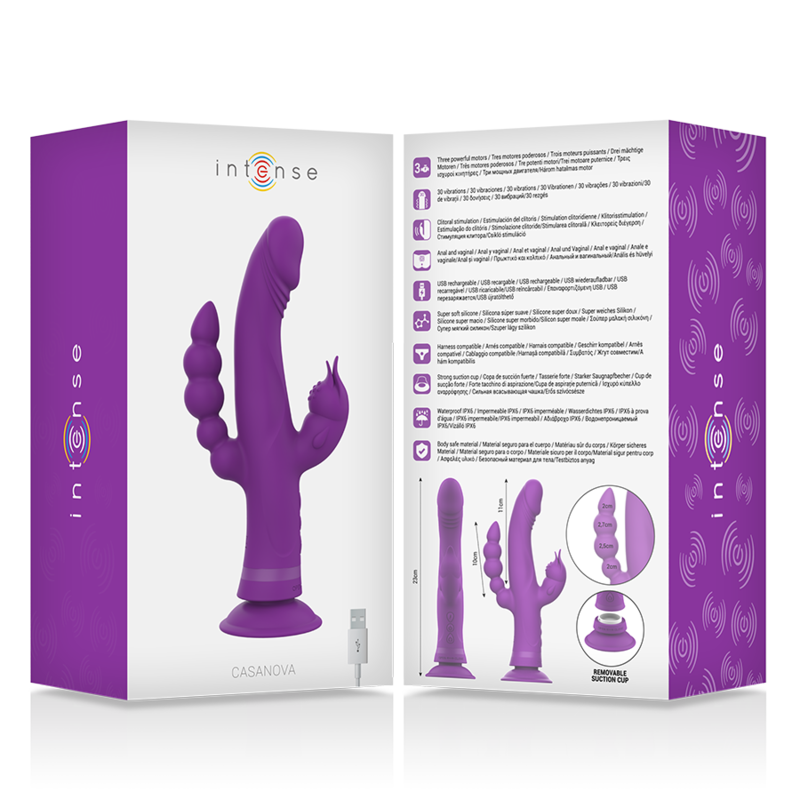 INTENSE - VIBRATORE CASANOVA RABBIT IN SILICONE TRIPLO MOTORE VIOLA