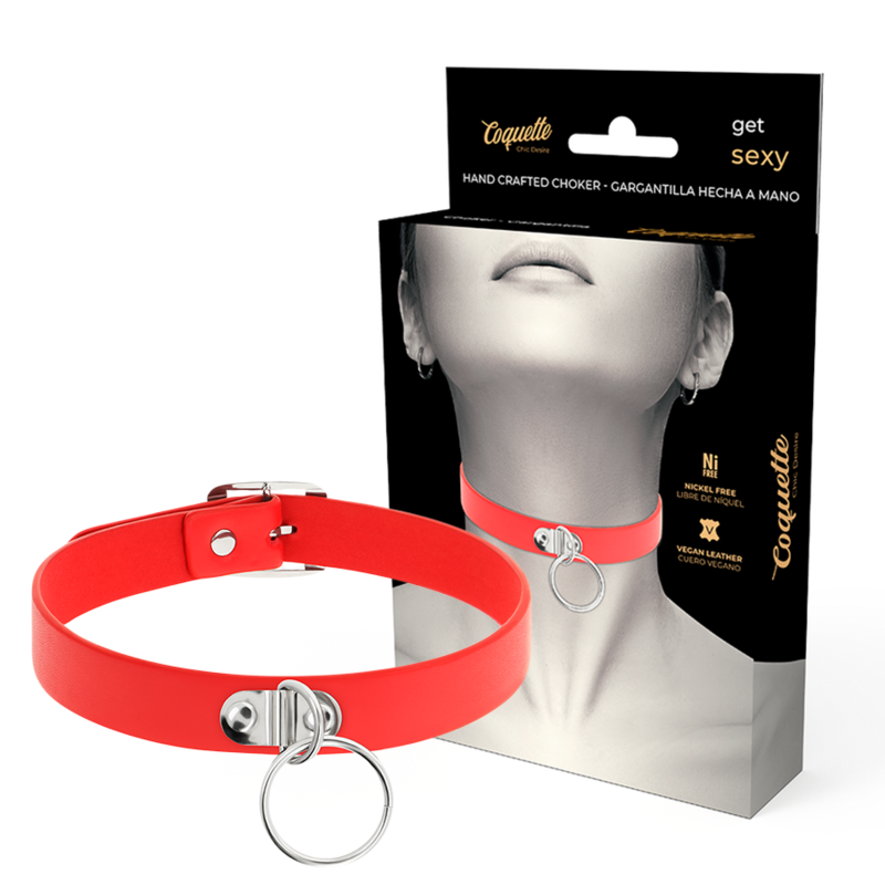 COQUETTE CHIC DESIRE - COLLAR DE CUERO VEGANO ROJO ACCESORIO FETICHE MUJER