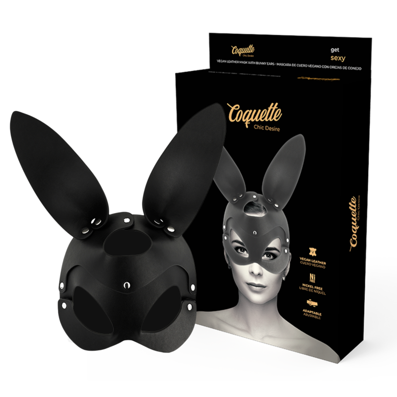 COQUETTE CHIC DESIRE - MASCHERINA IN PELLE VEGANA CON ORECCHIE DA CONIGLIETTO