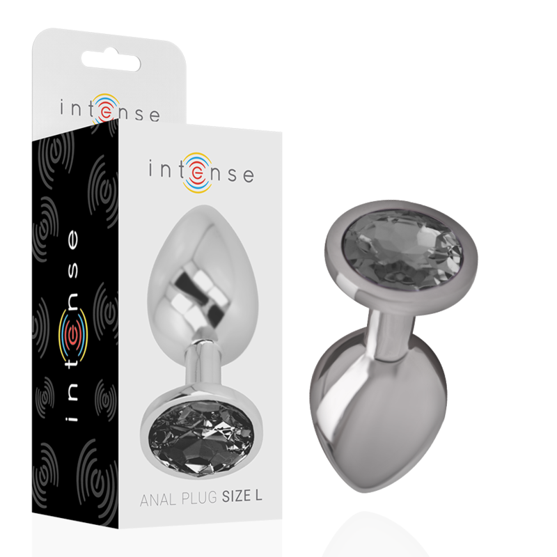 INTENSE - PLUG ANALE IN METALLO DI ALLUMINIO CON VETRO NERO TAGLIA L