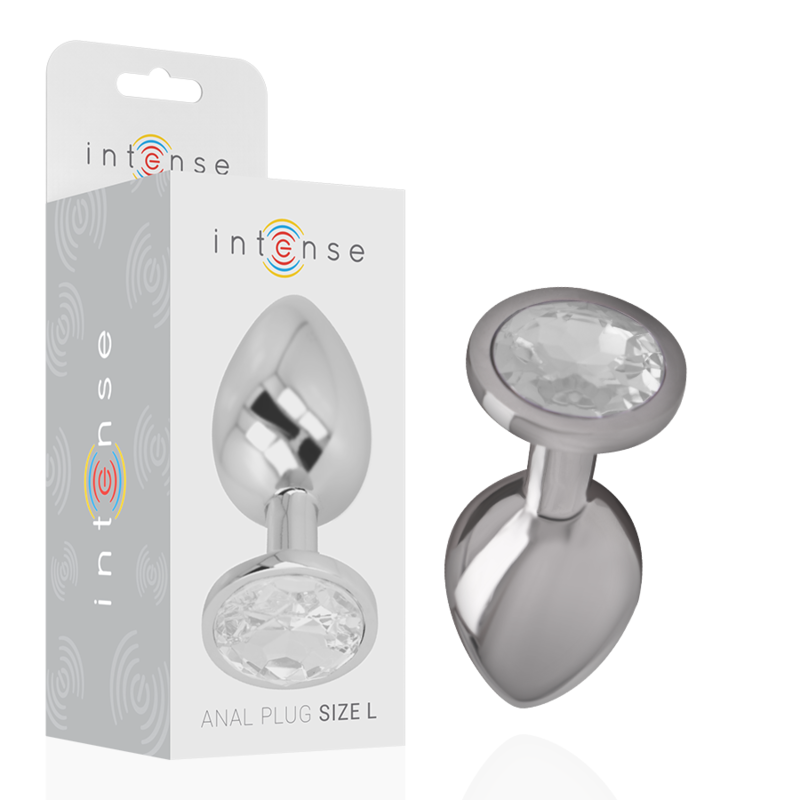 INTENSE - PLUG ANALE IN METALLO DI ALLUMINIO CON CRISTALLO ARGENTATO TAGLIA L