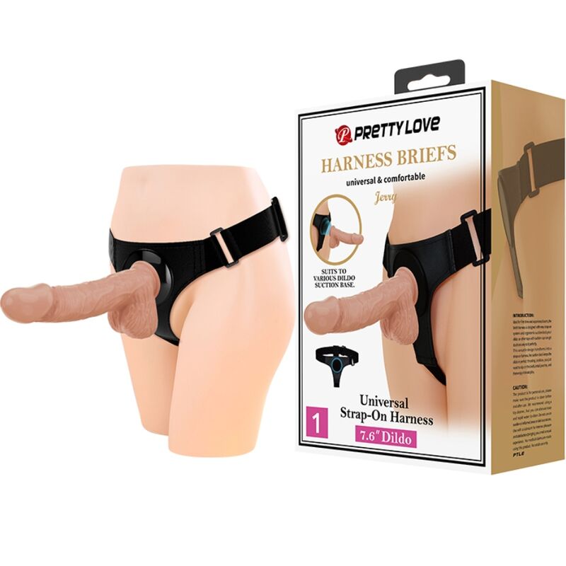 PRETTY LOVE - SLIP CON IMBRACATURA UNIVERSALE CON DILDO JERRY 21,8 CM NATURALE