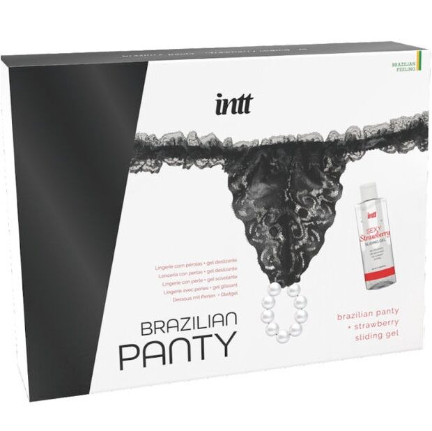 INTT RELEASES - SLIP BRASILIANO NERO CON PERLE E GEL LUBRIFICANTE 50 ML
