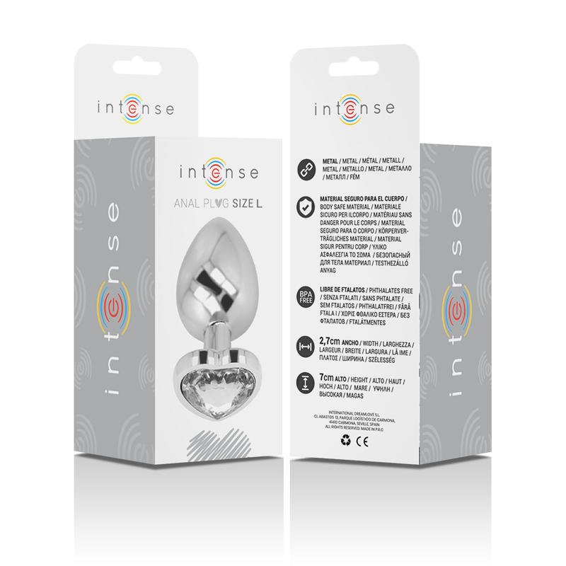 INTENSE - PLUG ANALE METALLO ALLUMINIO CUORE BIANCO TAGLIA L