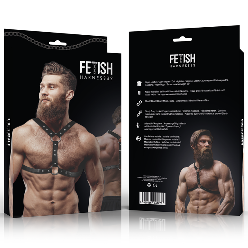 ACTITUD SUMISA FETISH - ARNÉS DE PECHO DE CUERO ECOLÓGICO CON DOBLE SUJECIÓN Y TACHUELAS PARA HOMBRES