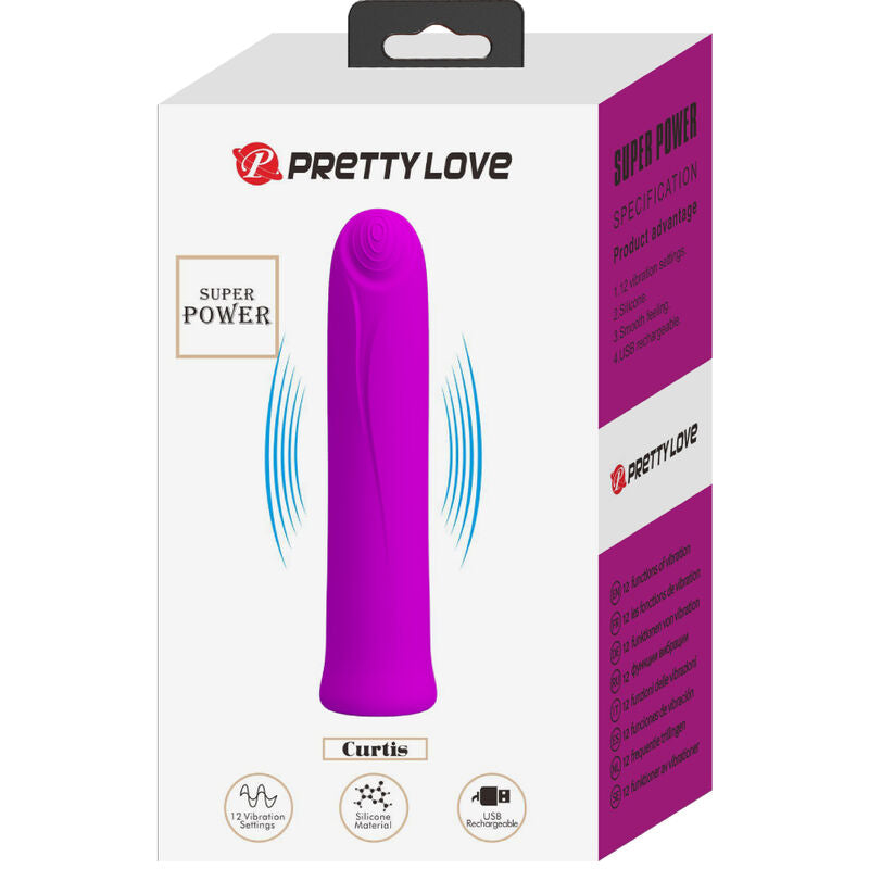 PRETTY LOVE - CURTIS MINI VIBRADOR SUPERPODEROSO 12 VIBRACIONES DE SILICONA VIOLETA