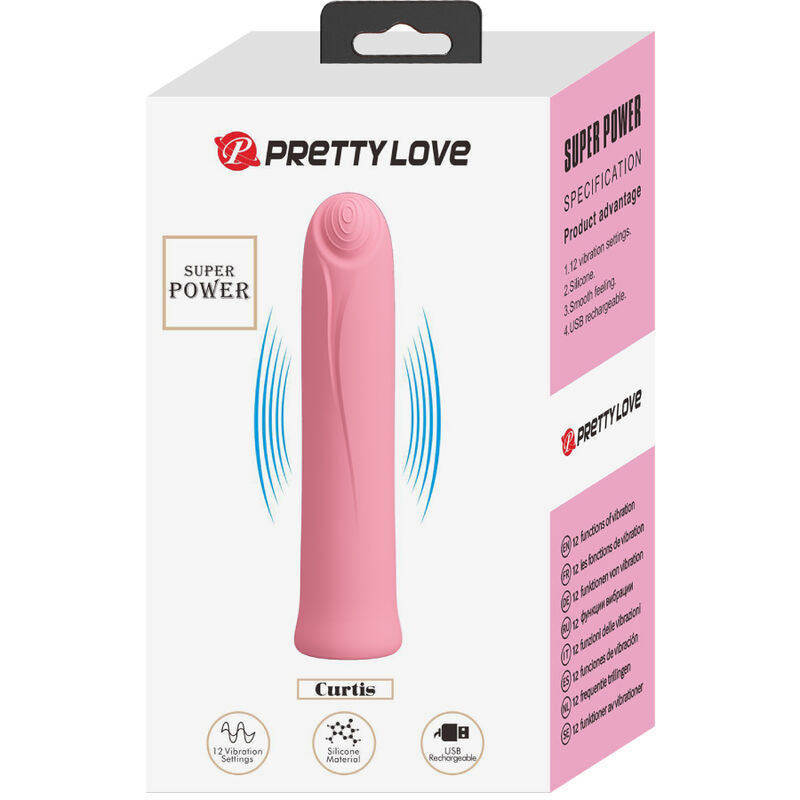 PRETTY LOVE - VIBRADOR MINI SUPER POWER CURTIS 12 VIBRACIONES DE SILICONA ROSA