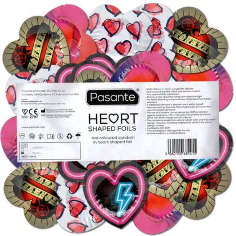 PASANTE - BOLSA DE CONDONES CORAZÓN ROJO 144 UNIDADES