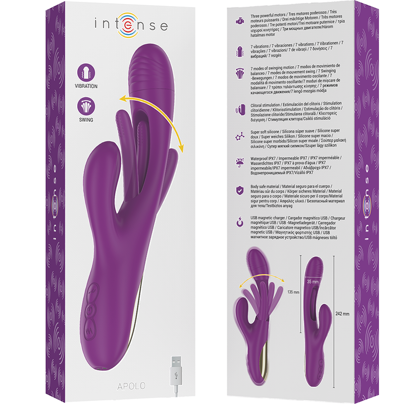 INTENSE - APOLO VIBRATORE MULTIFUNZIONE RICARICABILE 7 VIBRAZIONI CON MOVIMENTO OSCILLANTE VIOLA