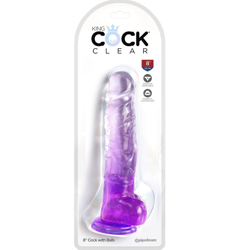 KING COCK - PENE REALISTICO TRASPARENTE CON PALLE 16,5 CM VIOLA