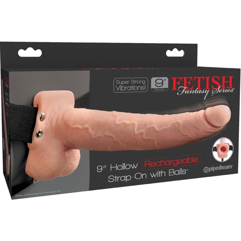 SERIE FETISH FANTASY - IMBRACATURA REGOLABILE PENE REALISTICO CON PALLE RICARICABILE E VIBRATORE 23 CM