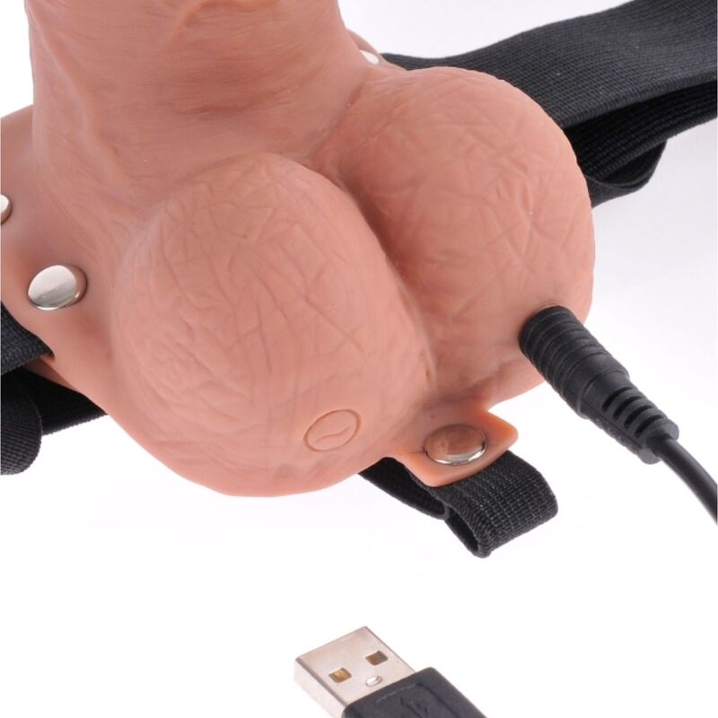 SERIE FETISH FANTASY - IMBRACATURA REGOLABILE PENE REALISTICO CON PALLE RICARICABILE E VIBRATORE 17,8 CM