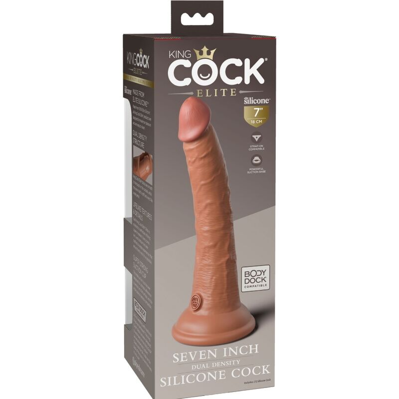 KING COCK - DILDO DE SILICONA REALISTA ELITE 17.8 CM CARAMELO
